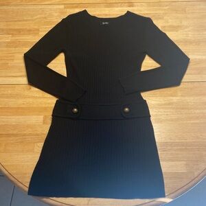 Black Sweater Dress Long Sleeve with Button Accents Size Small